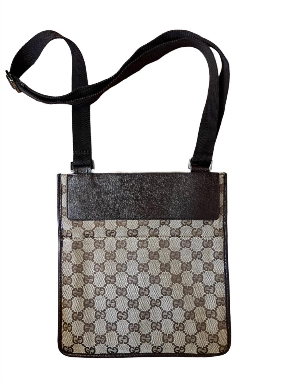 Gucci GG Vintage Canvas Flat Messenger Crossbody Bag